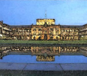 UMMain_BY_NIGHT_WATERCOLOR Watercolor of University of Mannheim